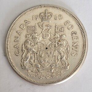 Vintage 1960 Canadian 50 Cent Silver Coin